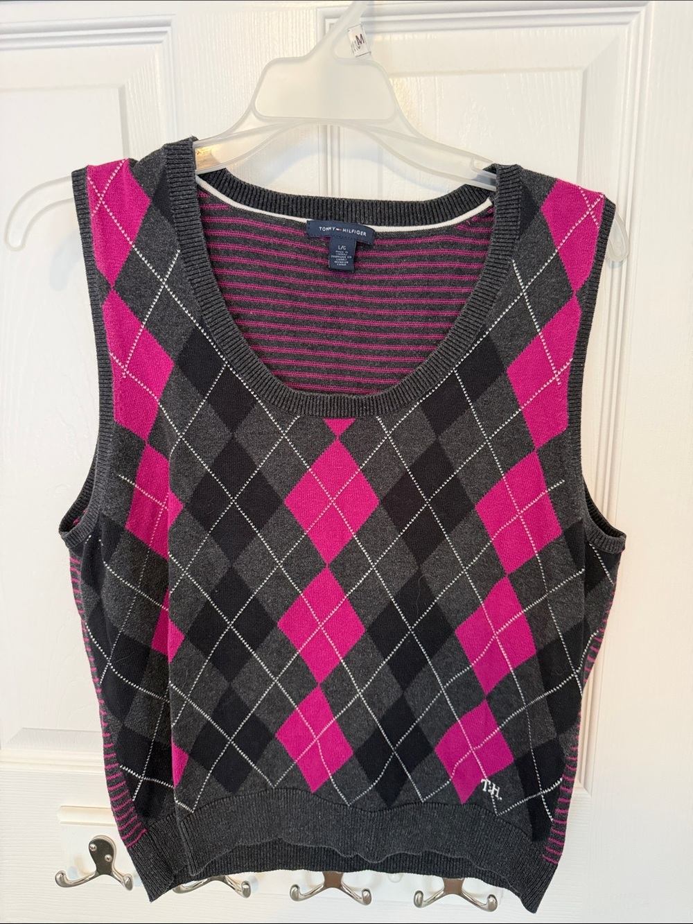 Tommy Hilfiger Gray and Pink Argyle Knit Tank Sweater Vest